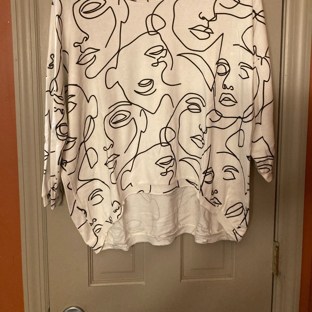 White Sweater with Black Abstract Design